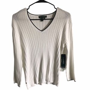 Lauren Ralph Lauren White Black Cable Knit Sweater